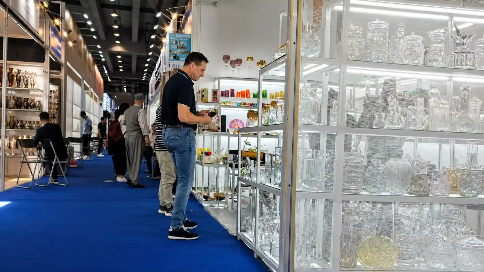 HangoTech glassware display at an international trade fair