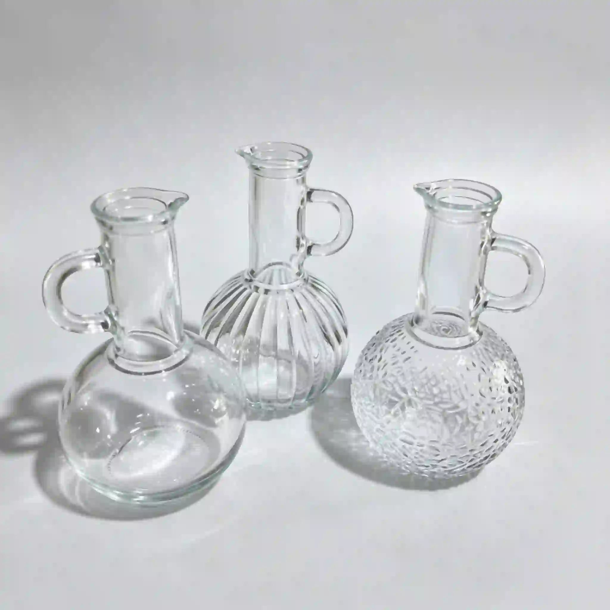 Embossed Handle Glass Oil Can Pitcher