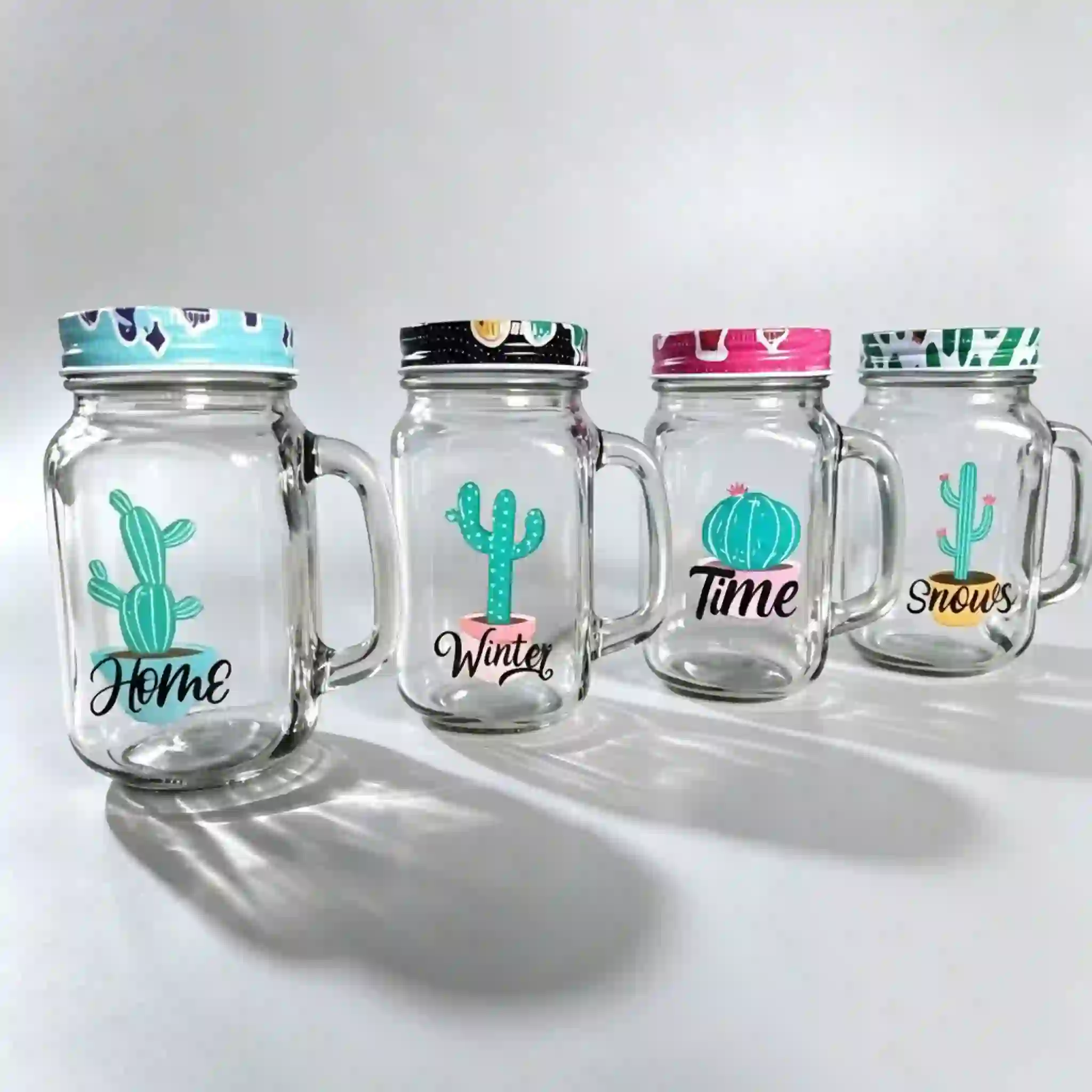 Cactus Decal Glass Straw Cup