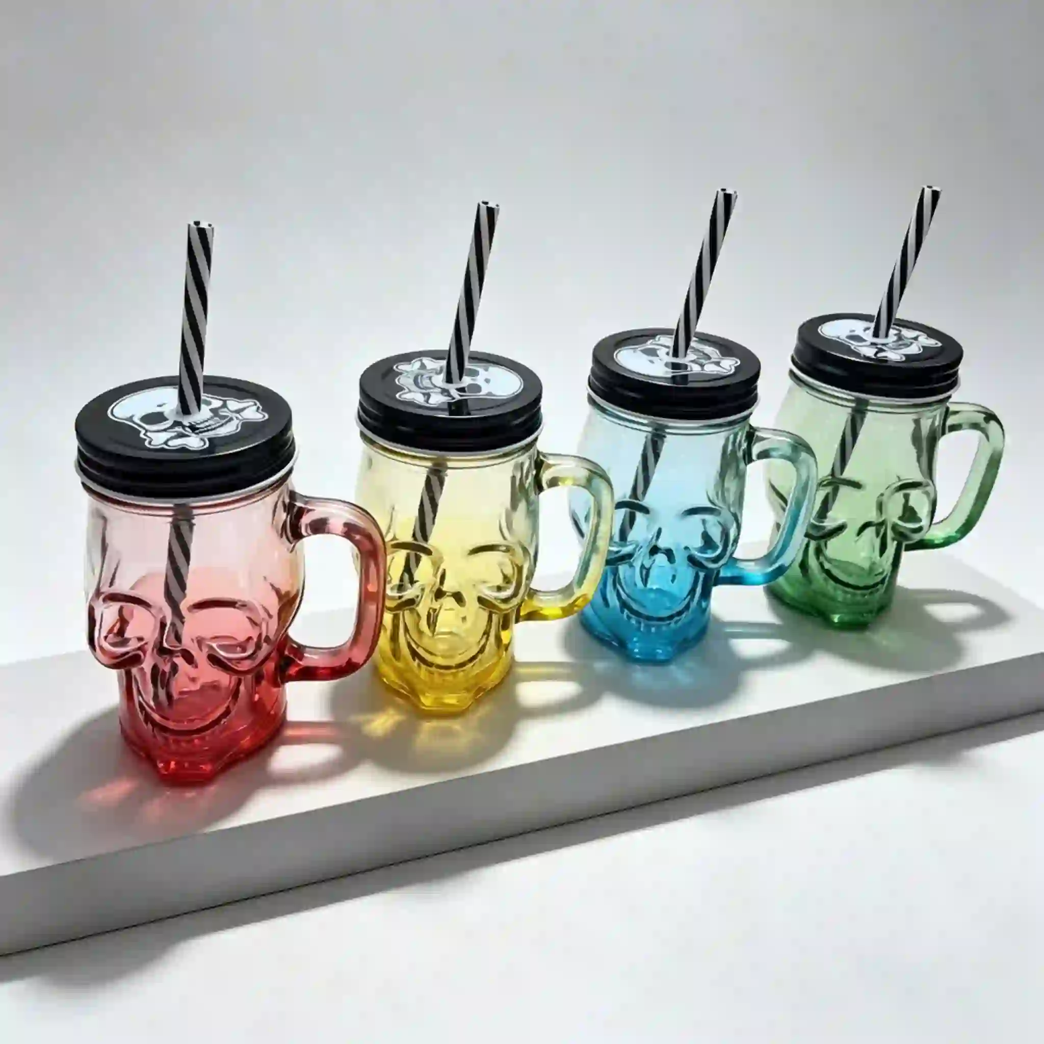 Skull-Shaped Glass Straw Mug