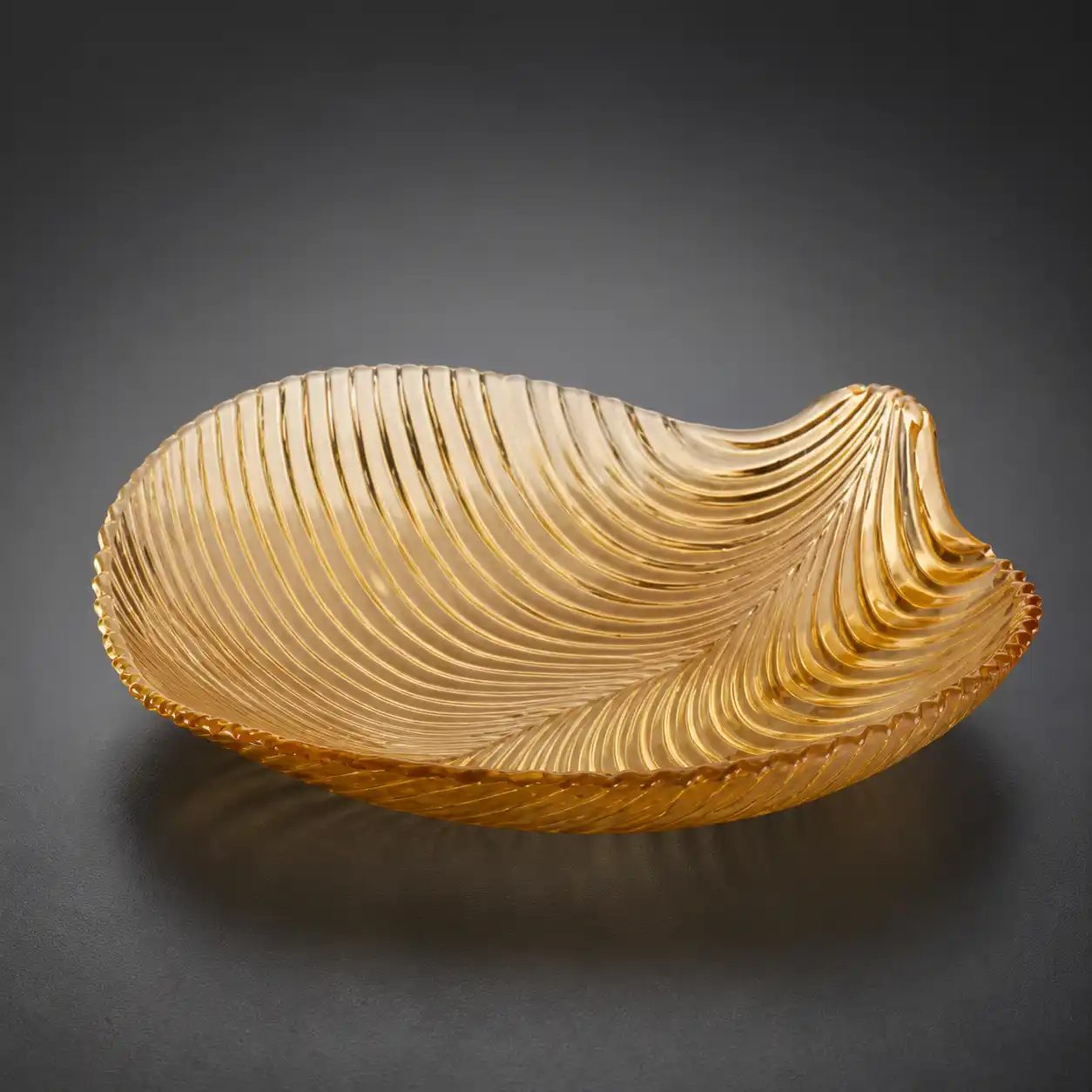 Amber pressed-glass leaf serving plate manufactured by Hanguang Glass